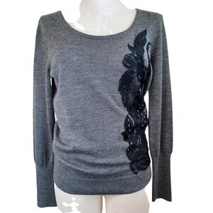 Angel of the North Womens Grey Wool Blend Sweater Applique Bow Back Size M